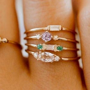4 Piece Crystal Gold Ring Set | Vintage Bohemian | Engagement | Party Ring